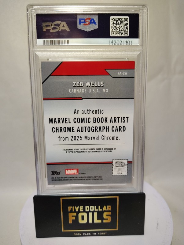 2025 Topps Chrome Marvel Artist Auto Zeb Wells Purple Shimmer PSA 9 view 2