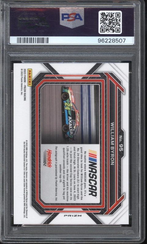 2023 Prizm NASCAR | William Byron #95 | Autograph | PSA 10 GEM MT view 2