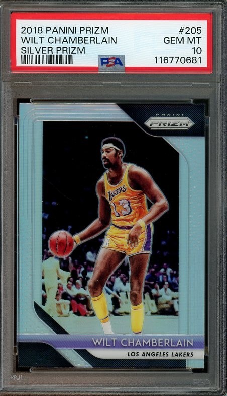 2018 Panini Prizm #205 Wilt Chamberlain Silver Prizm PSA 10 Lakers 0681