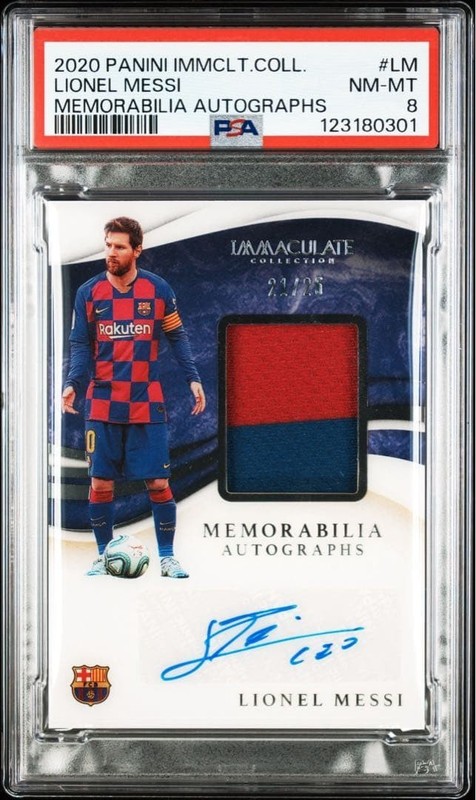2020 Panini Immaculate Lionel Messi Match Worn Patch Auto PSA 8 /25 Barcelona