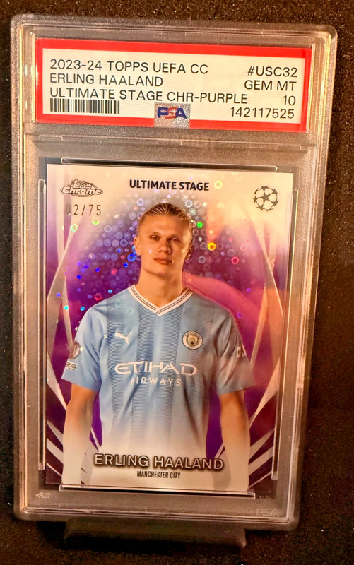 2023-24 Topps UEFA CC - Ultimate Stage Chrome Erling Haaland PSA Mint 10 /75