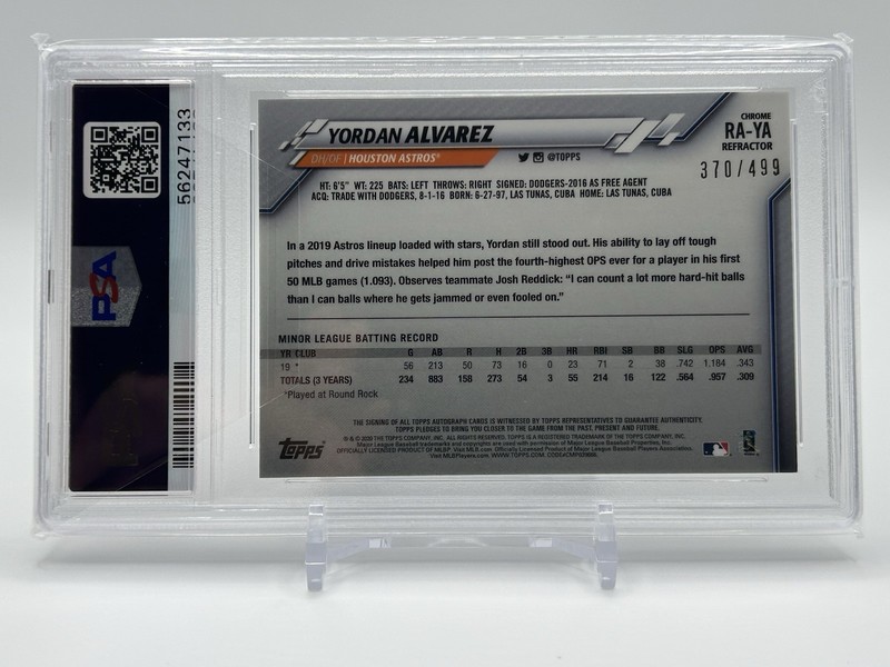 2020 Topps Chrome Yordan Alvarez Rookie Refractor Auto /499 Astros PSA 9 #RA-YA view 2