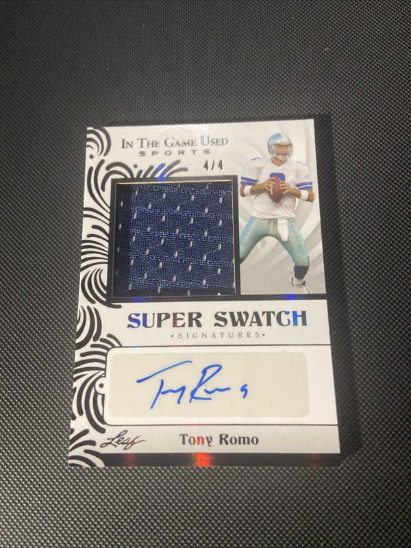 2022 LEAF IN THE GAME USED SPORTS AUTO 4/4 Tony Romo SUPER SWATCH SIGNATURES