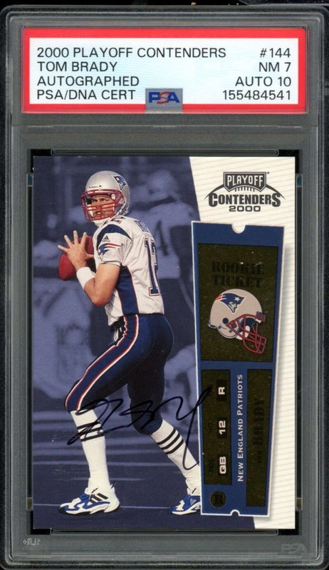 Tom Brady Rookie Card 2000 Playoff Contenders Autographed #144 PSA 7 Auto 10