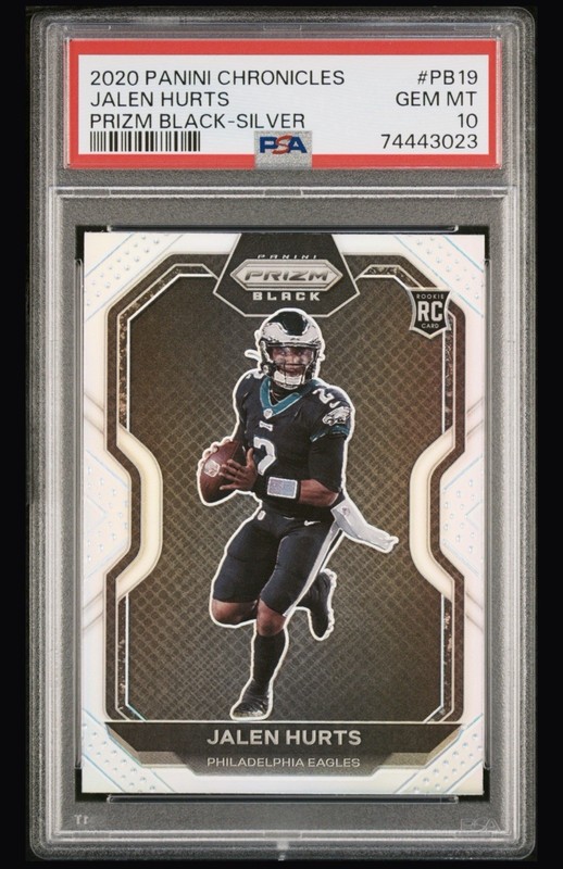 2020 Panini Chronicles Prizm Black Jalen Hurts #PB-19 Silver (RC) PSA 10 Gem MT view 1