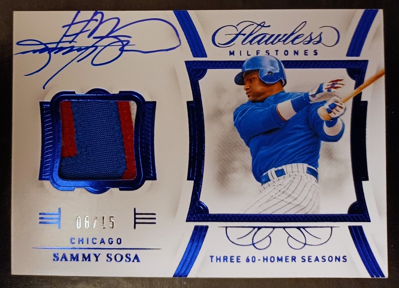 SAMMY SOSA-2020 Flawless Sapphire (#8/15) 3-COLOR PATCH/JERSEY/AUTO/AUTOGRAPH