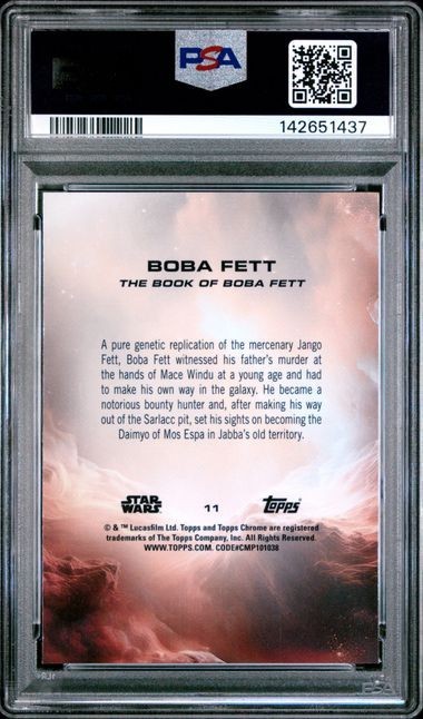 2025 TOPPS STAR WARS CHROME BOBA FETT GREEN REFRACTOR /99 #11 PSA 9 view 2