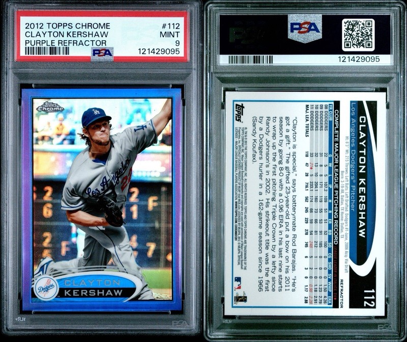 2012 Topps Chrome - Clayton Kershaw #112 Purple Refractor PSA 9 view 2