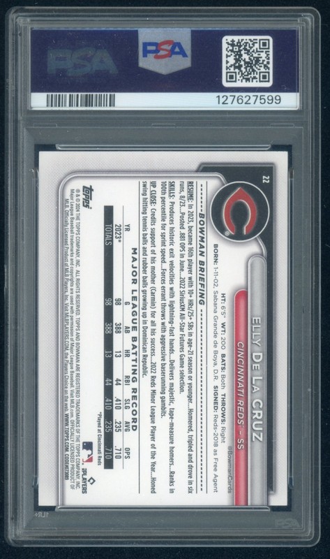 2024 Bowman #22 Elly De La Cruz RC Rookie PSA 10 Gem Mint REDS view 2