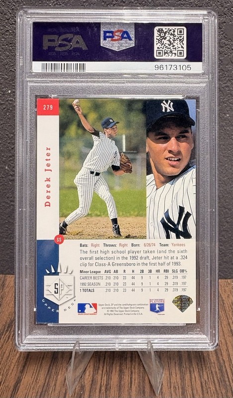 1993 UPPER DECK SP DEREK JETER FOIL ROOKIE CARD # 279 PSA 6 EX-MT (RC) - YANKEES view 2