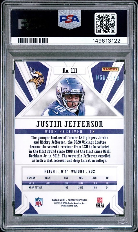 2020 Phoenix Rookie Purple COLOR MATCH 060/149 Justin Jefferson PSA 10 RC view 2