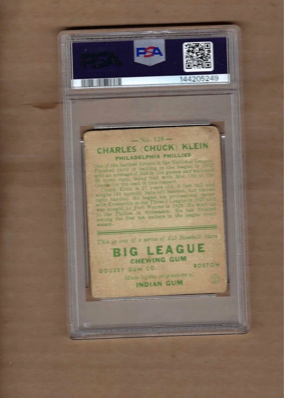 1933  GOUDEY  CHUCK  KLEIN  #  128     PSA  1 view 2
