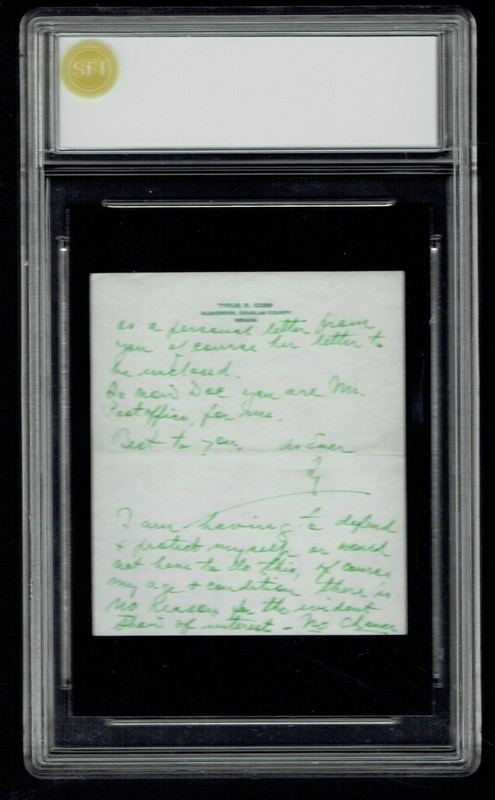 Ty Cobb HANDWRITTEN WORDS "Post office" from Letter Custom Card PSA Read DESC! view 2