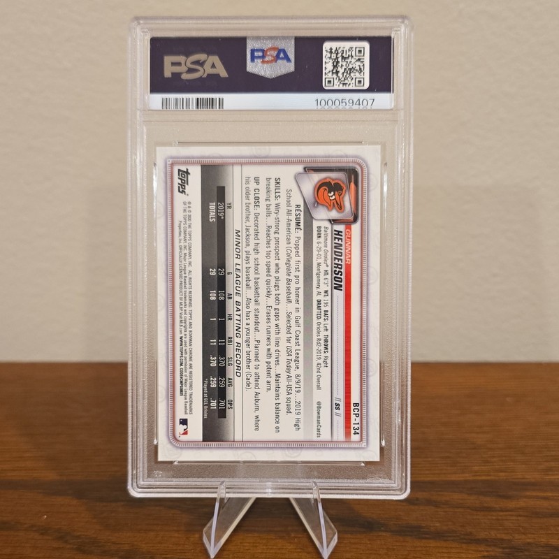 Bowman 2020 Chrome Gunnar Henderson Purple Mojo /250 PSA 10 Rookie view 2