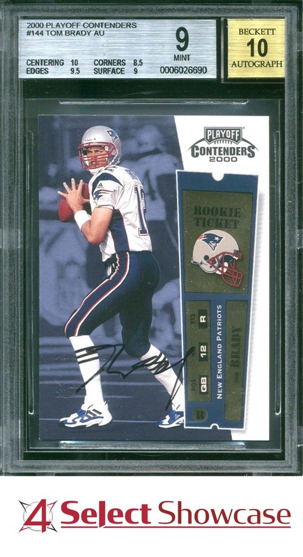 2000 PLAYOFF CONTENDERS AUTOGRAPH #144 TOM BRADY RC ROOKIE BGS 9 AUTO 10