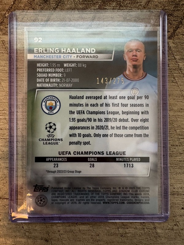 2022 Stadium Club Chrome Erling Haaland Aqua Wave Refractor /275 Color Match view 2