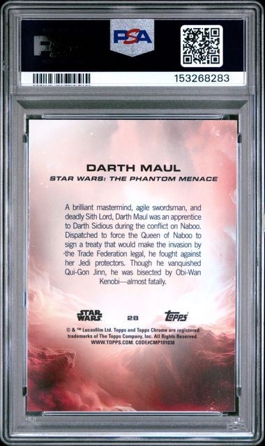 2025 TOPPS STAR WARS CHROME  DARTH MAUL RAYWAVE #28 PSA 10 view 2