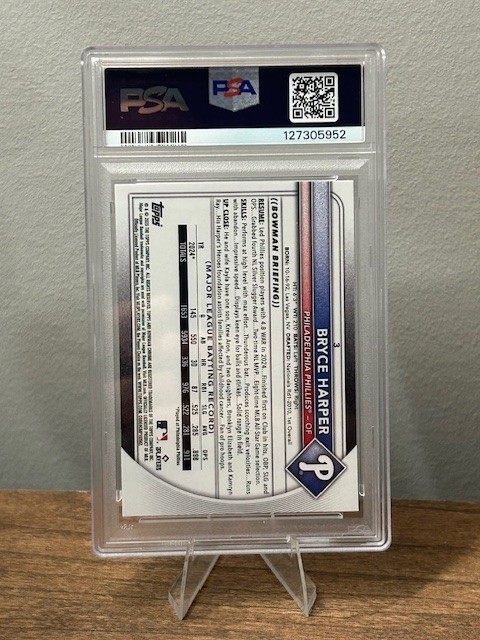 2025 Bowman Mega Box - Bryce Harper Purple Refractor PSA 9 Phillies 230/250 view 2