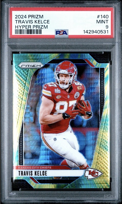 TRAVIS KELCE Hyper Prizm 2024 Panini Prizm #140 NFL Chiefs PSA 9 MINT 🔥/180🔥