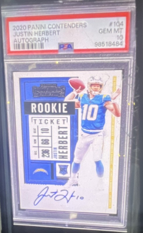  Justin Herbert Rookie Auto #104 Chargers PSA 10 CHASE PACK 1/20 ODDS STILL LIVE