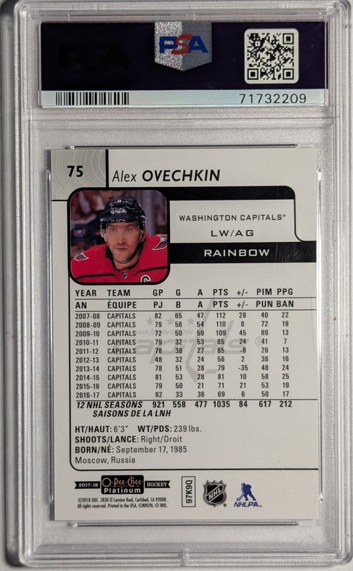 2017 OPC O-Pee-Chee Platinum Alex Ovechkin #75 Rainbow PSA 10 view 2