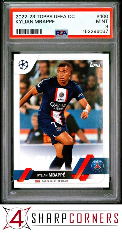 2022 TOPPS UEFA CLUB COMPETITIONS #100 KYLIAN MBAPPE POP 6 PSA 9