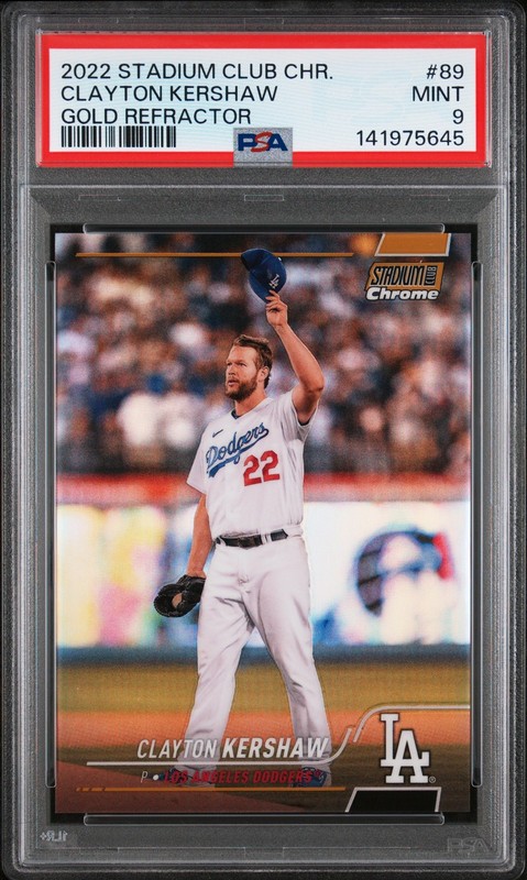 2022 Topps Stadium Club Chrome #89 Clayton Kershaw Gold Refractor PSA 9