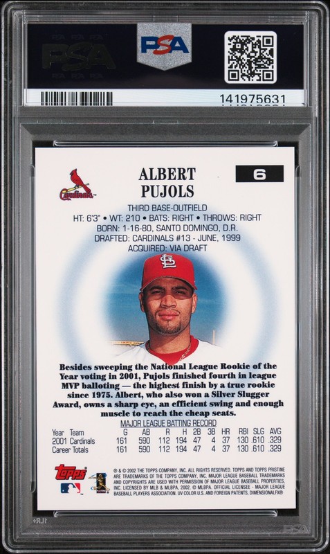 2002 Topps Pristine #6 Albert Pujols PSA 10 view 2