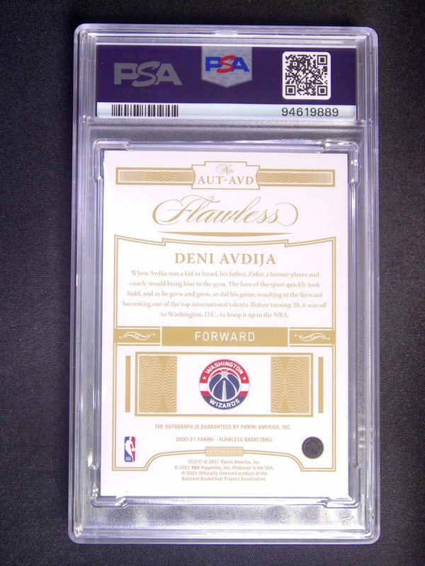 9/15 JSY# 1/1 2020-21 Panini Flawless Deni Avdija Rookie Auto Ruby PSA 9/10 POP1 view 2