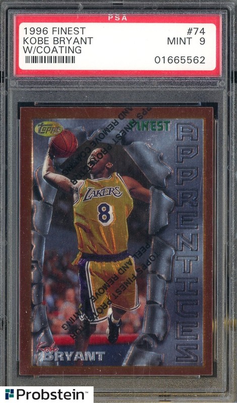 1996 Topps Finest w/ Coating #74 Kobe Bryant Lakers RC Rookie HOF PSA 9 MINT