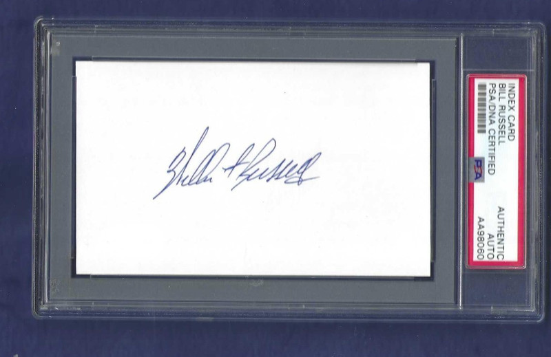 Bill Russell Boston Celtics Basketball Star Autographed 3x5 Card PSA SLABBED