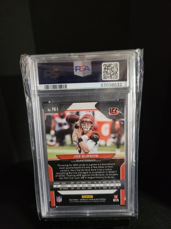 2020 Panini Chronicles Prizm Black #PB1 Joe Burrow Cincinnati Bengals RC PSA10 view 2