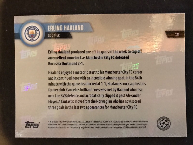 ERLING HAALAND-God Tier 2022 Topps Now #023 UEFA UCL Manchester City view 2
