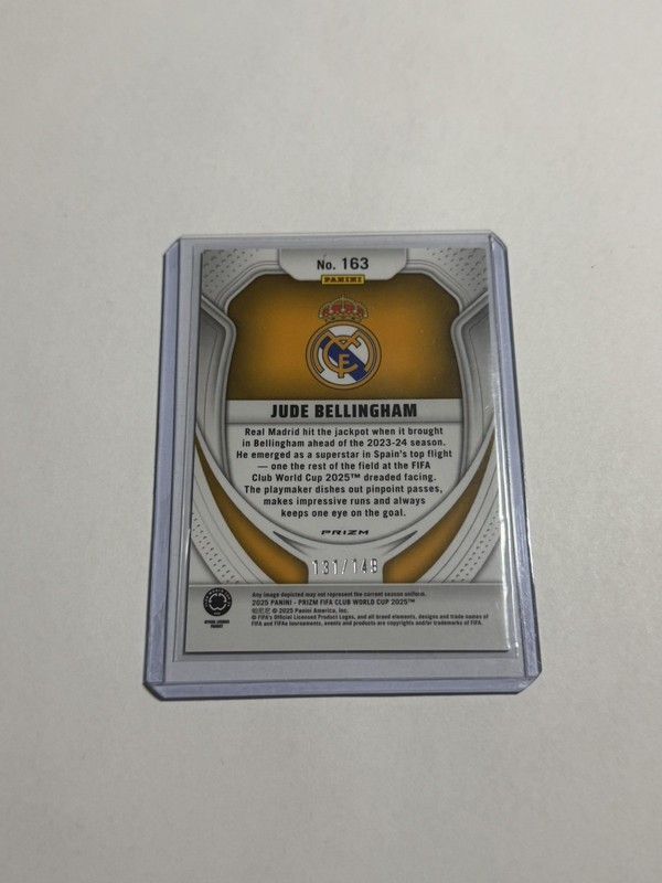 2025 Panini Prizm Club World Cup Jude Bellingham Blue Glitter /149 - Real Madrid view 2