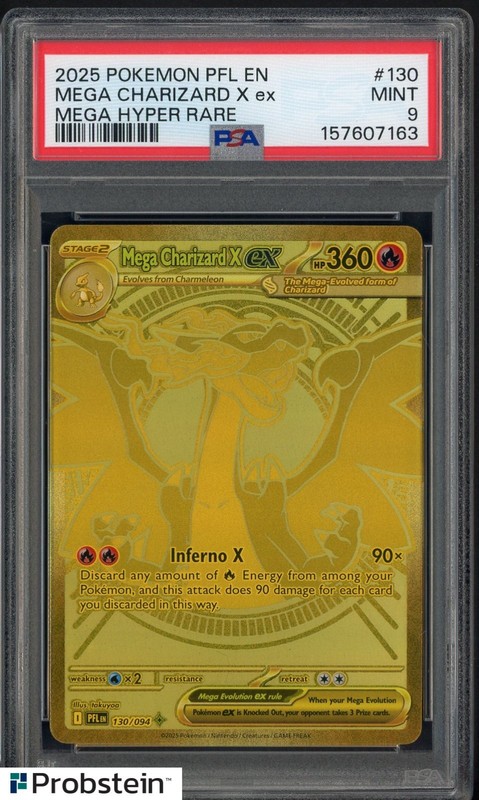 2025 Pokemon PFL En Mga Hyper Rare #130 Mega Charizard X Ex PSA 9 MINT