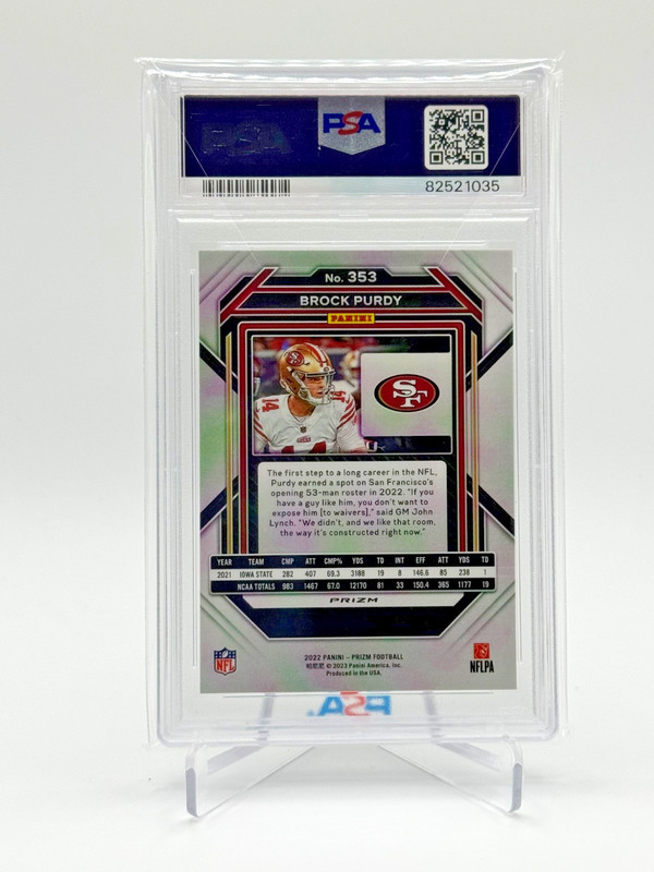 2022 Panini Prizm - Rookie Brock Purdy #353 Green Prizm (RC) PSA 9 view 2