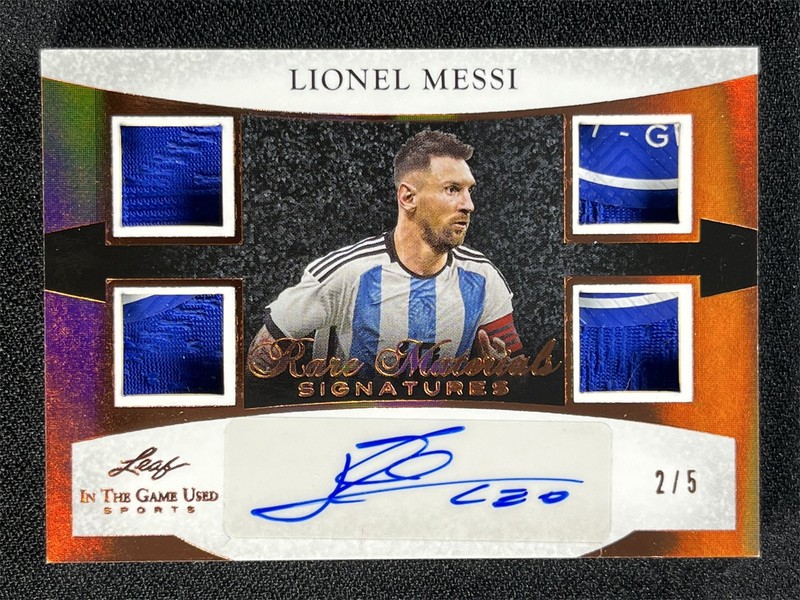 2024 Leaf In The Game Used Lionel Messi Bronze Rare Materials Quad Patch Auto /5