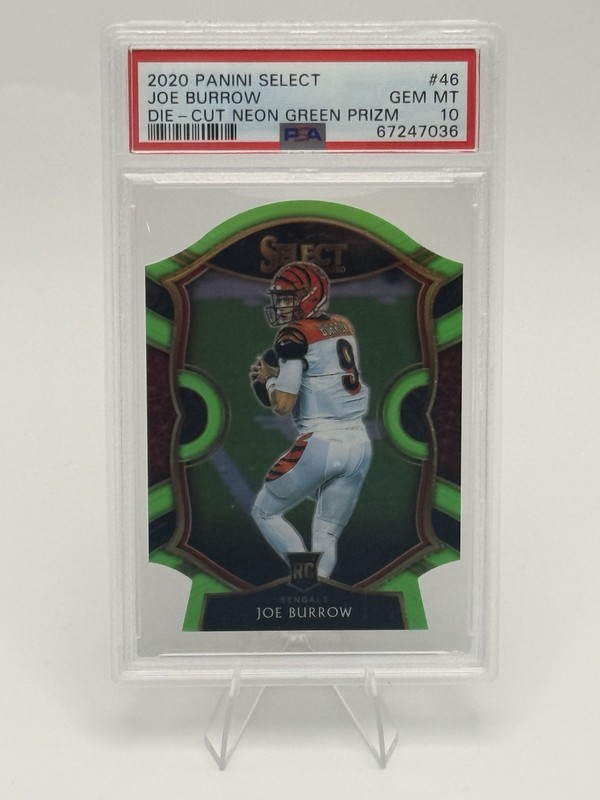 Panini 2020 Select Joe Burrow RC #46 Neon Green Prizm Die-Cut PSA 10 GEM MT 💎