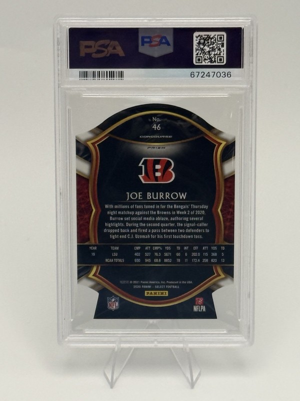 Panini 2020 Select Joe Burrow RC #46 Neon Green Prizm Die-Cut PSA 10 GEM MT 💎 view 2