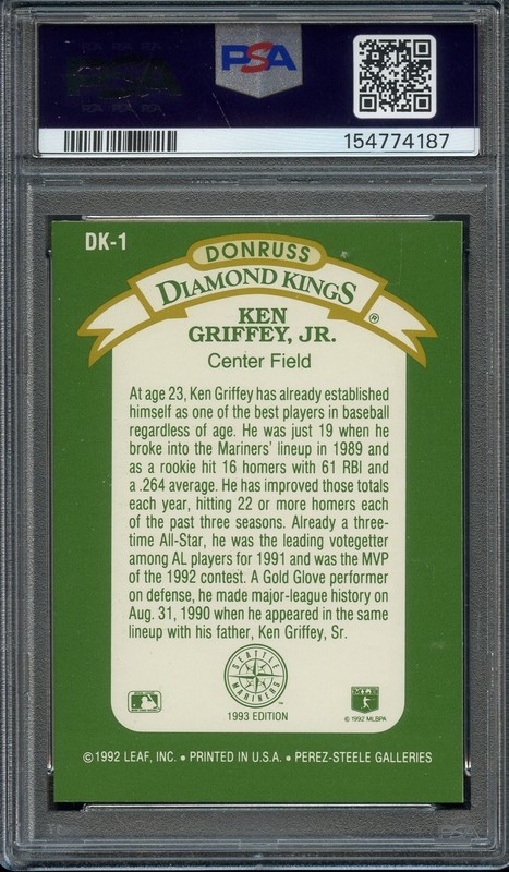 1993 Donruss Diamond Kings #DK-1 Ken Griffey Jr. PSA 9 HOF Seattle Mariners 4187 view 2