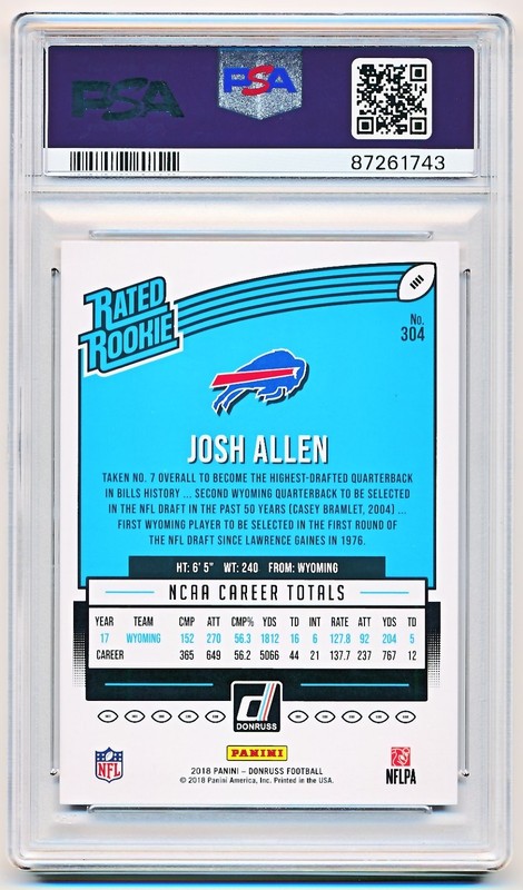 2018 Panini Donruss - Rated Rookie Josh Allen #304 (RC) PSA GEM MT 10 view 2