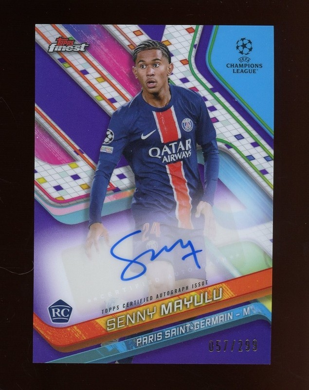 2024 Topps Finest UEFA Chrome Senny Mayulu RC Rookie Auto Purple 57/299