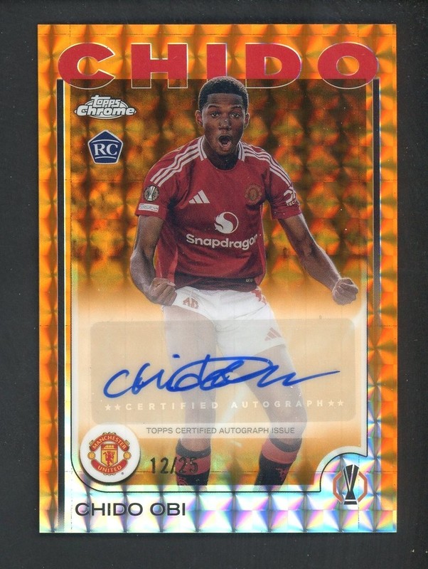 2024 Topps Chrome UEFA UCC Chido Obi RC Rookie Auto Orange Geometric 12/25