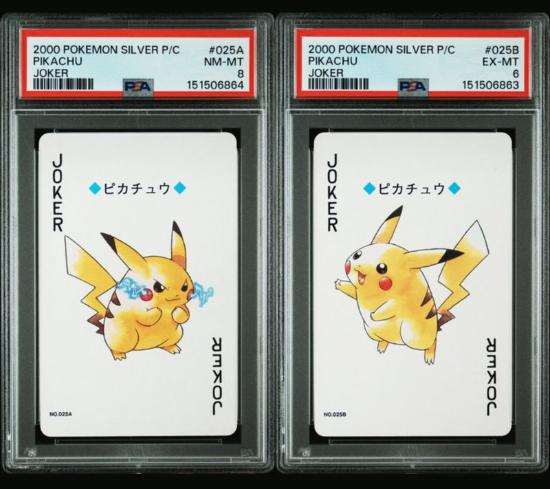 2000 POKEMON SILVER VERSION PLAYING CARDS JOKER #025A #025B  PIKACHU PSA set