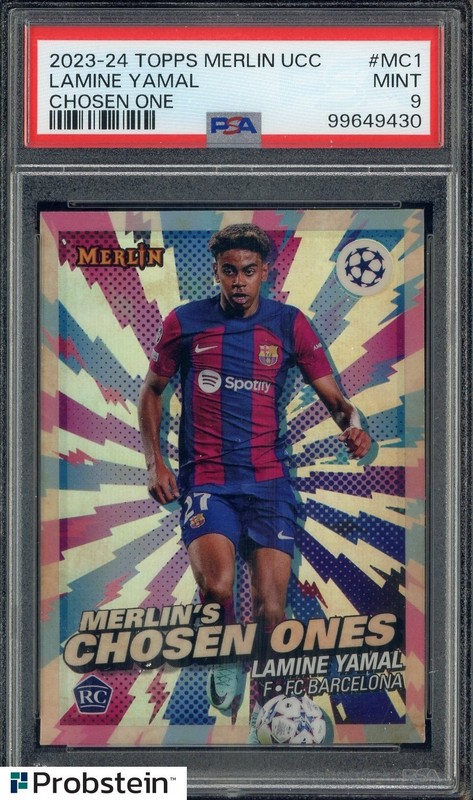 2023-24 Topps Merlin UCC Soccer Lamine Yamal Chosen One #MC1 RC Rookie PSA 9