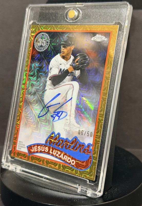 Jesus Luzardo 2024 Topps Chrome Gold Mojo Refractor Auto /50 MINT-GEM view 2