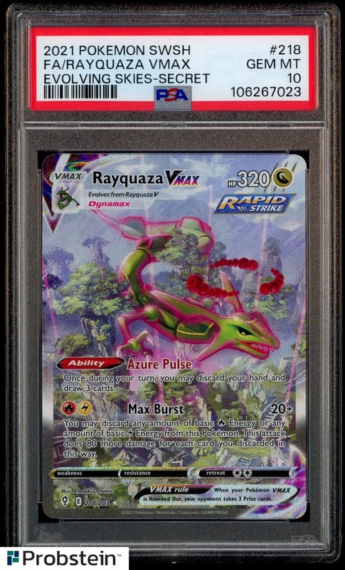 2021 Pokemon SWSH Evolving Skies Secret #218 FA Rayquaza VMAX PSA 10