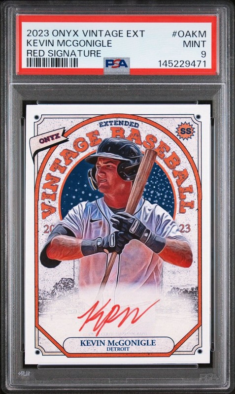 2023 Onyx Vintage Extended Kevin McGonigle /25 Red Auto PSA 9 Detroit Tigers
