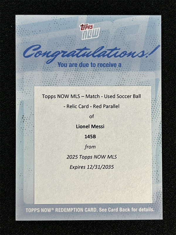 2025 Topps NOW MLS Lionel Messi #145B Red Game Used Ball Relic Patch Auto /5