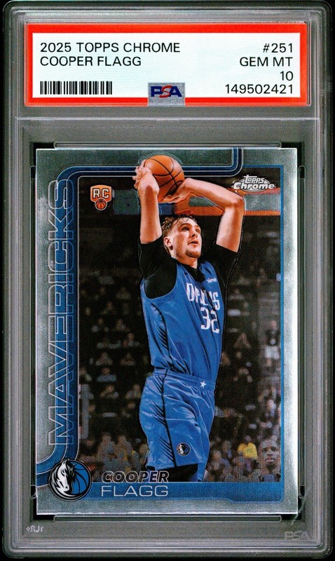 Topps 2025-26 Chrome Cooper Flagg #251 Rookie PSA10 Dallas Mavericks chaser pack